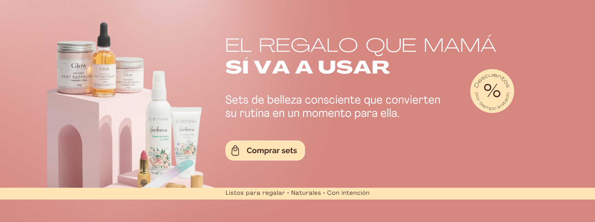 Banner principal de la web, de campaña de día de la madre anunciando productos de belleza para mamás.